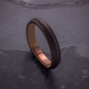 Brown Leather & Brown Stainless Steel Bracelet 7.75 with Removable .5in Extender